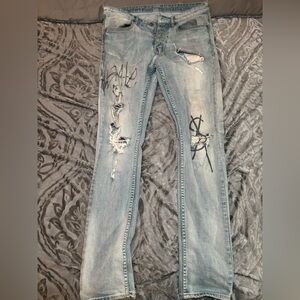 Ksubi Light Blue Distressed Straight Leg Jeans